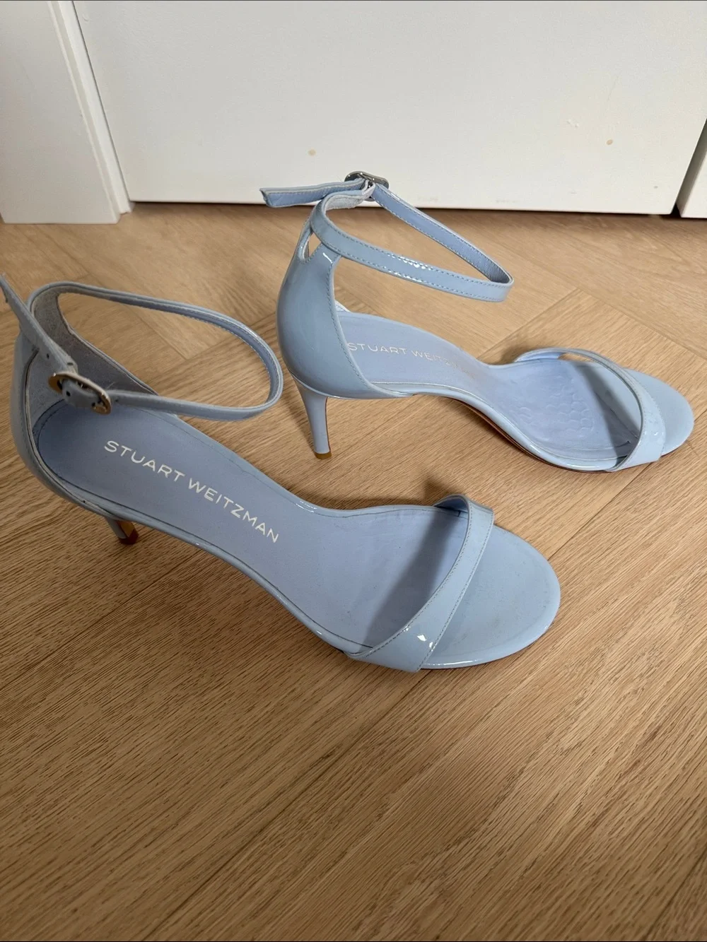 Stuart Weitzman Light Blue Ankle-Strap Patent Sandals - Picture 2 of 4